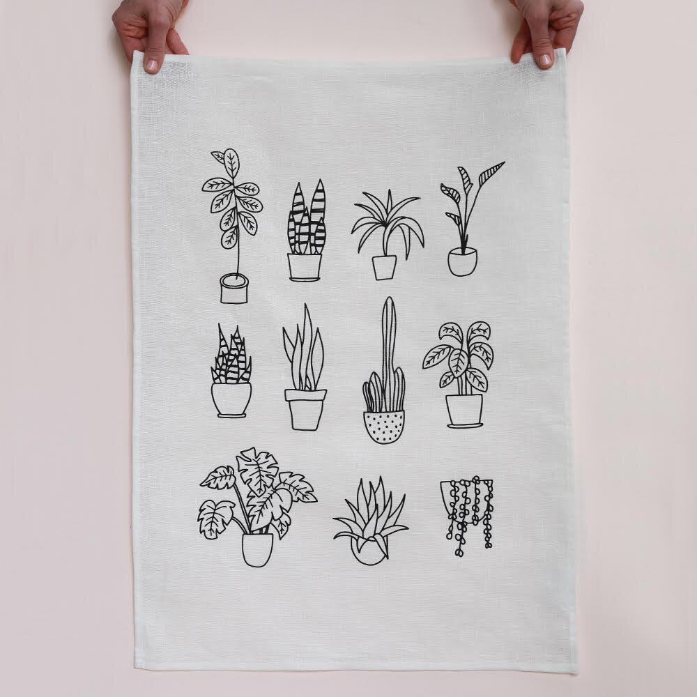Pot Plants Linen Tea Towel